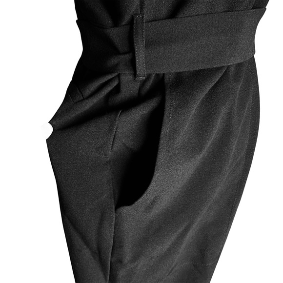 ASOS Stretch Black Jumpsuit Front Wrap Tie Belt Wide Leg Office Casual Size 6 - Picture 4 of 6